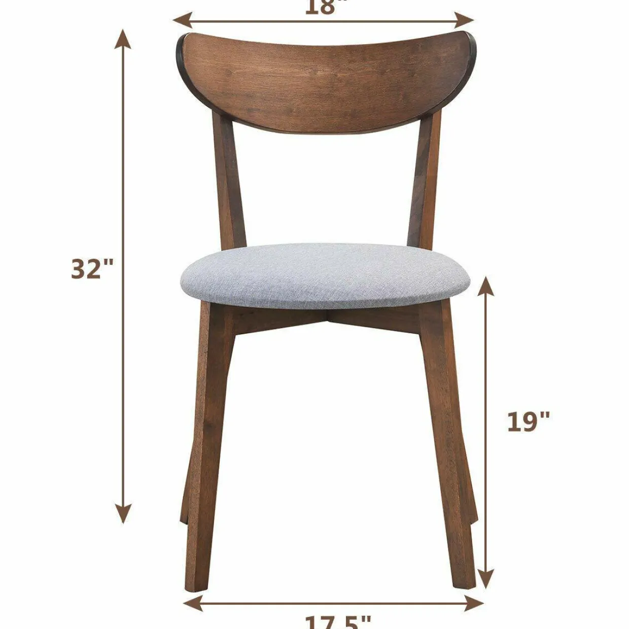 Set of 2 Dining Chairs, Mid-Century Dining Side Chairs with Curved Back and Cushioned Seat
