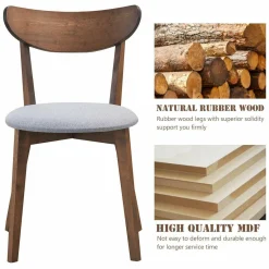 Set of 2 Dining Chairs, Mid-Century Dining Side Chairs with Curved Back and Cushioned Seat