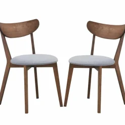 Set of 2 Dining Chairs, Mid-Century Dining Side Chairs with Curved Back and Cushioned Seat