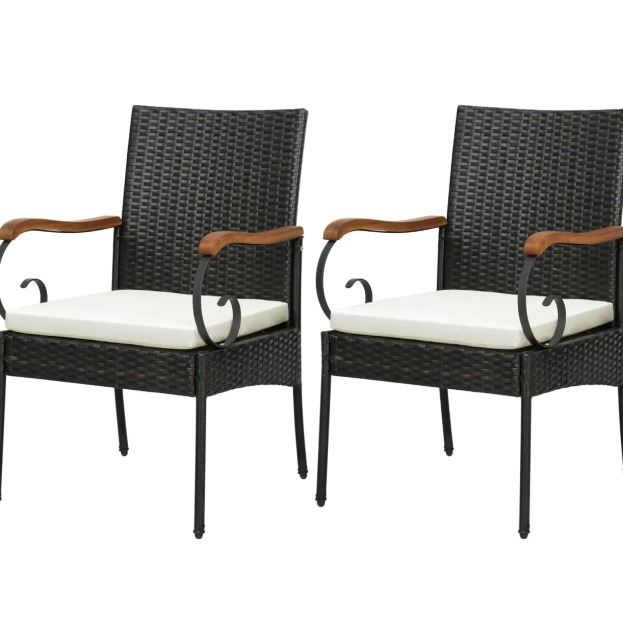 Set of 2, Outdoor PE Rattan Chairs with Soft Zippered Cushion, Heavy-Duty Metal Frame & All-Weather Wicker