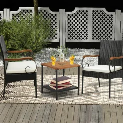 Set of 2, Outdoor PE Rattan Chairs with Soft Zippered Cushion, Heavy-Duty Metal Frame & All-Weather Wicker