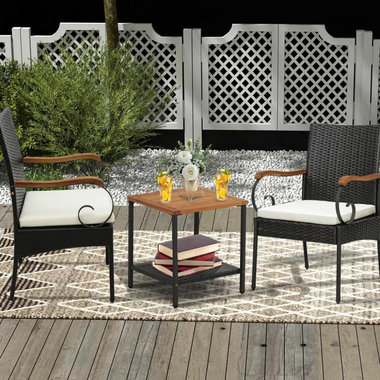 Set of 2, Outdoor PE Rattan Chairs with Soft Zippered Cushion, Heavy-Duty Metal Frame & All-Weather Wicker