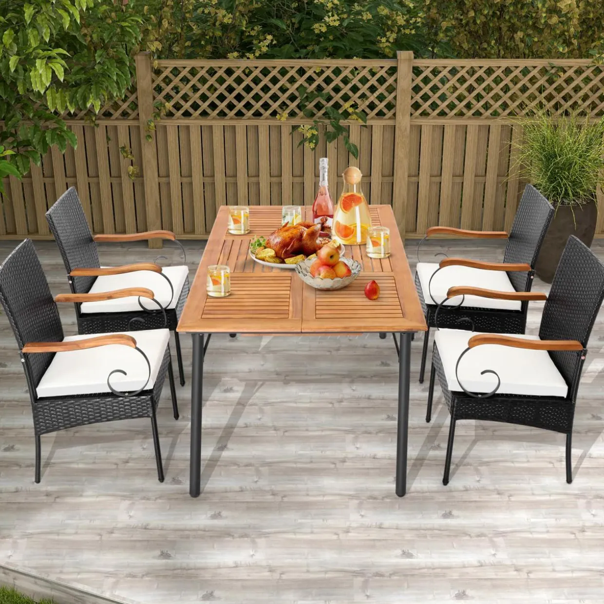 Set of 2, Outdoor PE Rattan Chairs with Soft Zippered Cushion, Heavy-Duty Metal Frame & All-Weather Wicker