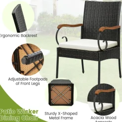 Set of 2, Outdoor PE Rattan Chairs with Soft Zippered Cushion, Heavy-Duty Metal Frame & All-Weather Wicker