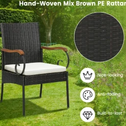 Set of 2, Outdoor PE Rattan Chairs with Soft Zippered Cushion, Heavy-Duty Metal Frame & All-Weather Wicker