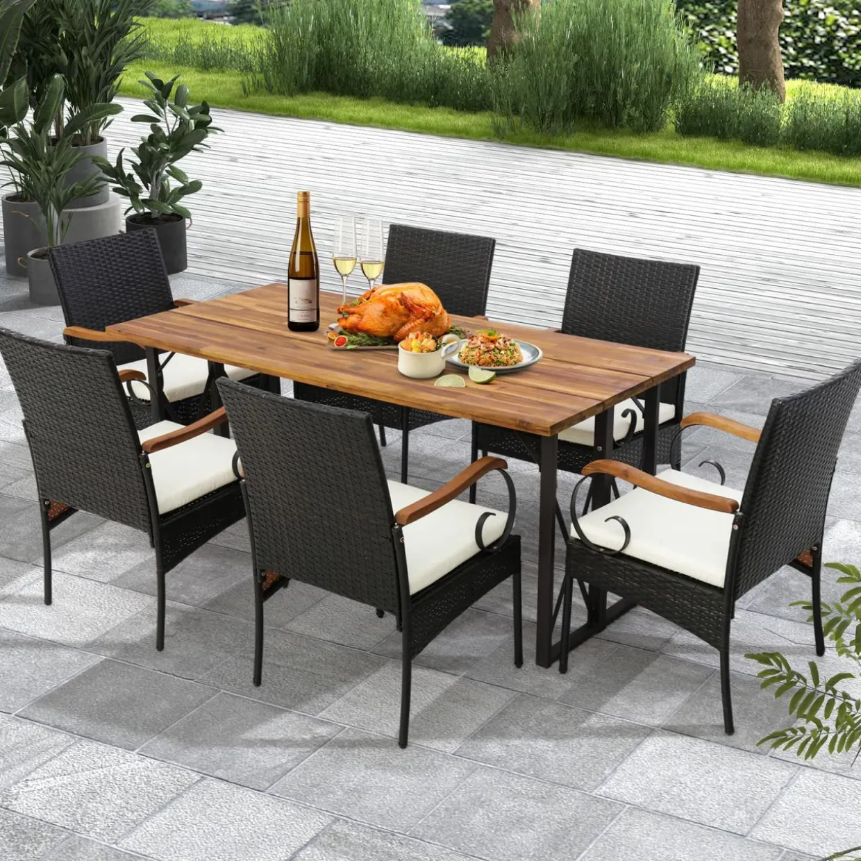 Set of 2, Outdoor PE Rattan Chairs with Soft Zippered Cushion, Heavy-Duty Metal Frame & All-Weather Wicker