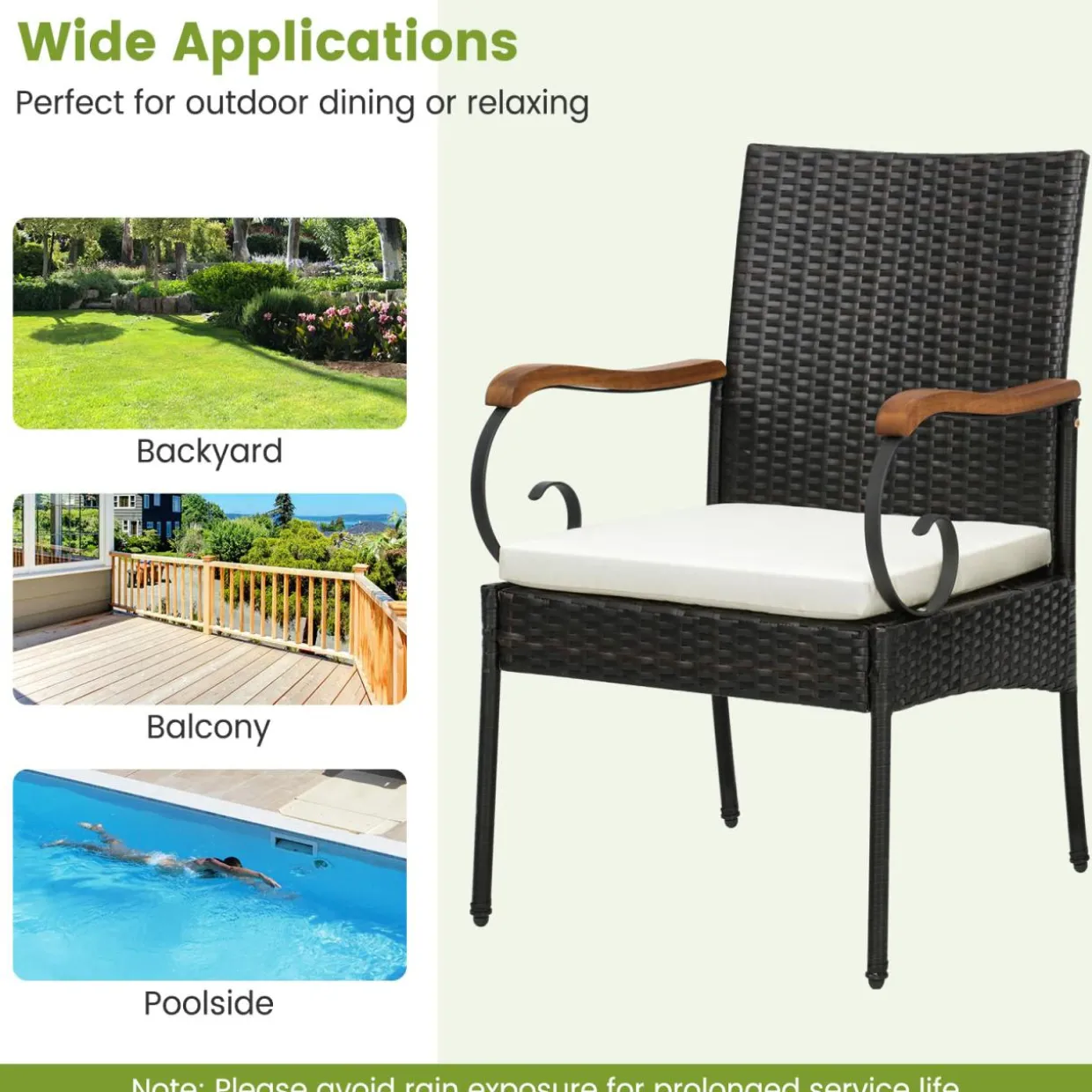 Set of 2, Outdoor PE Rattan Chairs with Soft Zippered Cushion, Heavy-Duty Metal Frame & All-Weather Wicker