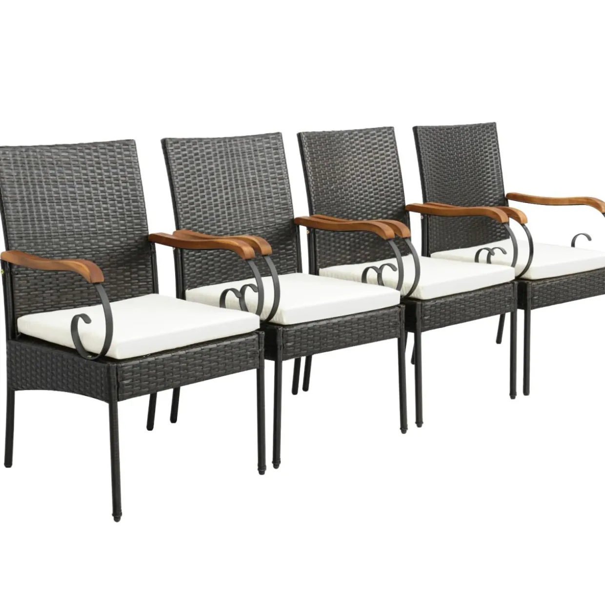 Set of 2, Outdoor PE Rattan Chairs with Soft Zippered Cushion, Heavy-Duty Metal Frame & All-Weather Wicker