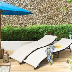 Set of 2 Patio Chaise, Foldable Outdoor Patio Wicker Lounger Chair