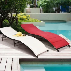 Set of 2 Patio Chaise, Foldable Outdoor Patio Wicker Lounger Chair