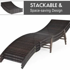 Set of 2 Patio Chaise, Foldable Outdoor Patio Wicker Lounger Chair