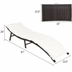 Set of 2 Patio Chaise, Foldable Outdoor Patio Wicker Lounger Chair
