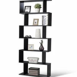 6 Shelf Bookcase, Modern S-Shaped Z-Shelf Style Bookshelf