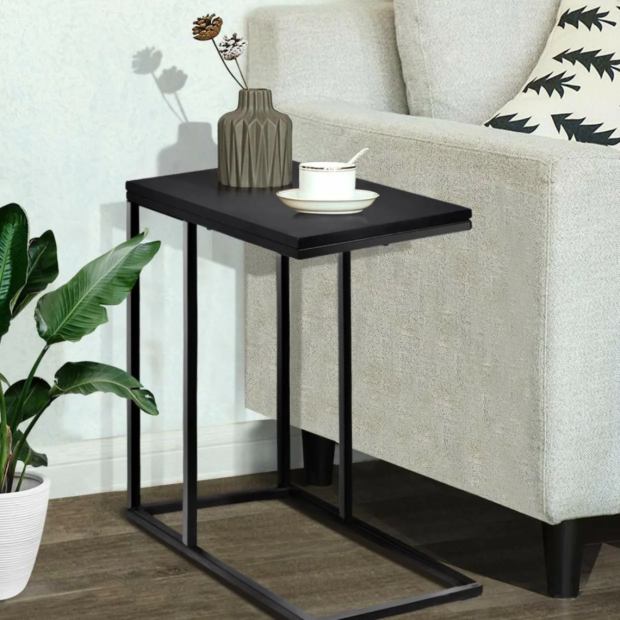 Sofa Side Table, C Shaped End Table for Sofa Couch and Bed
