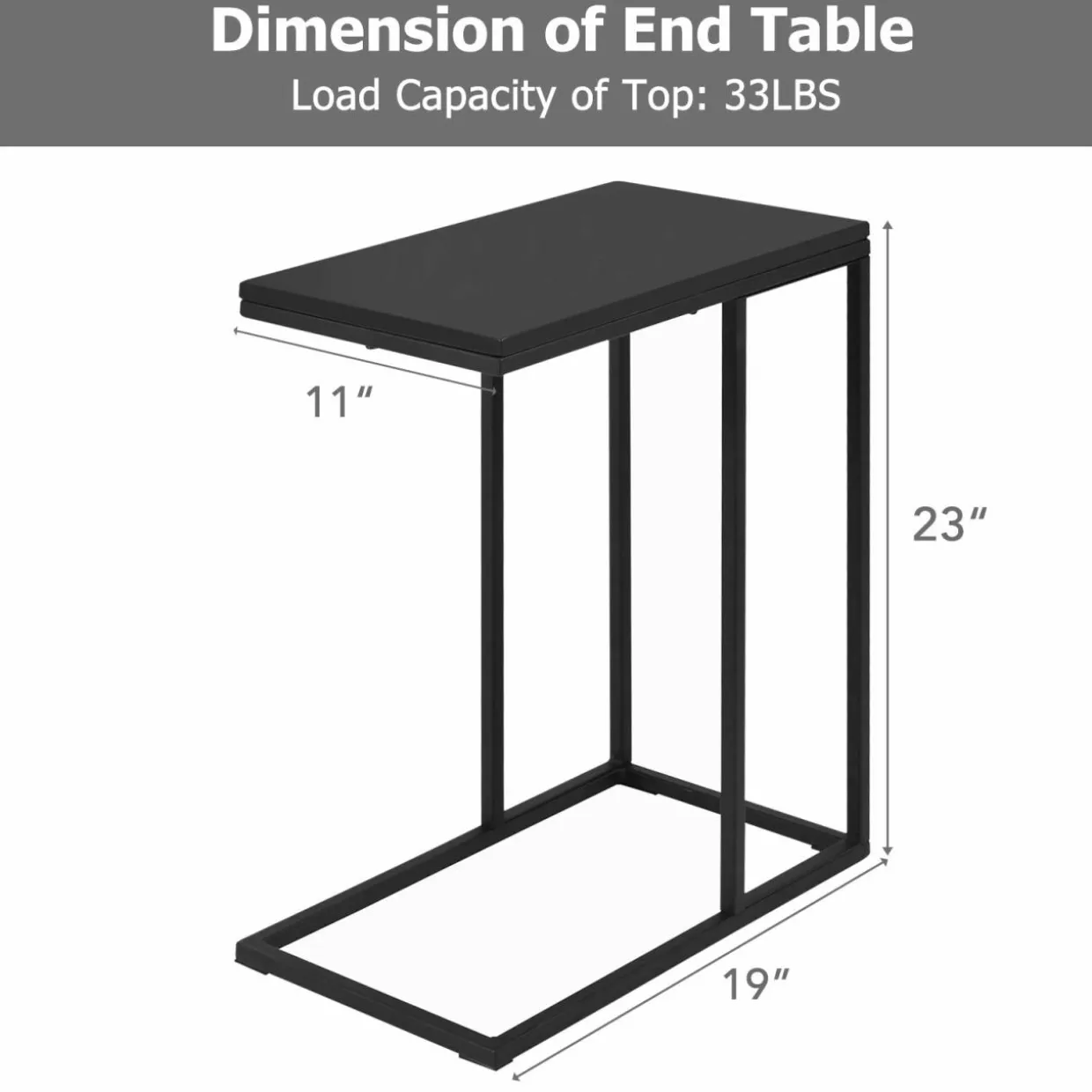 Sofa Side Table, C Shaped End Table for Sofa Couch and Bed