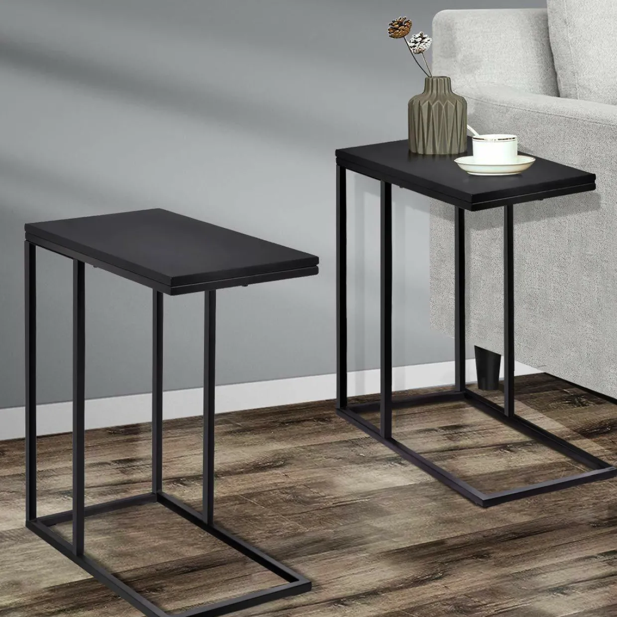 Sofa Side Table, C Shaped End Table for Sofa Couch and Bed