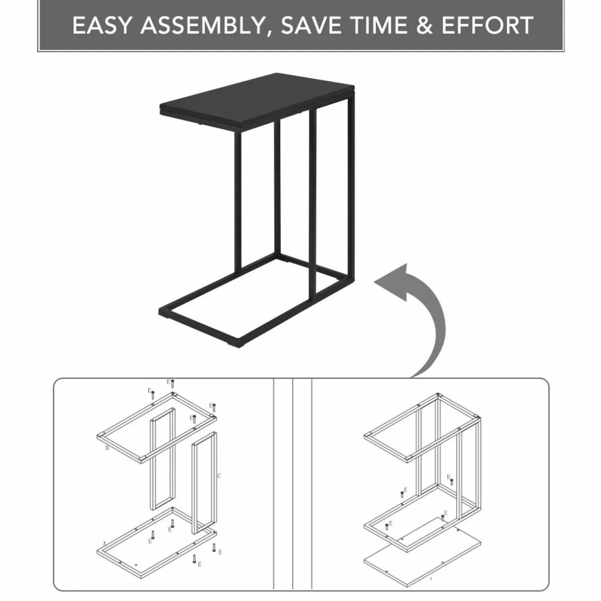 Sofa Side Table, C Shaped End Table for Sofa Couch and Bed