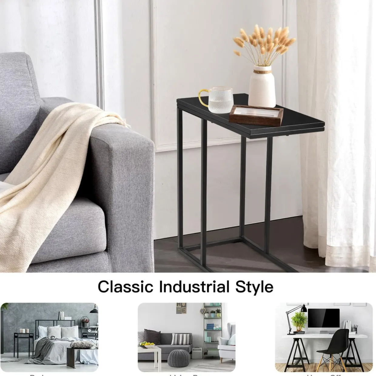 Sofa Side Table, C Shaped End Table for Sofa Couch and Bed
