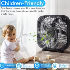 3-Speed Box Fan, 20 inch Floor Fan for Full-Force Circulation with Air Conditioner