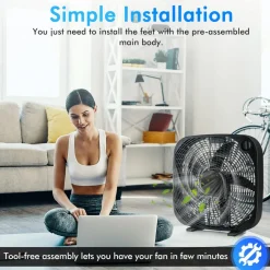 3-Speed Box Fan, 20 inch Floor Fan for Full-Force Circulation with Air Conditioner