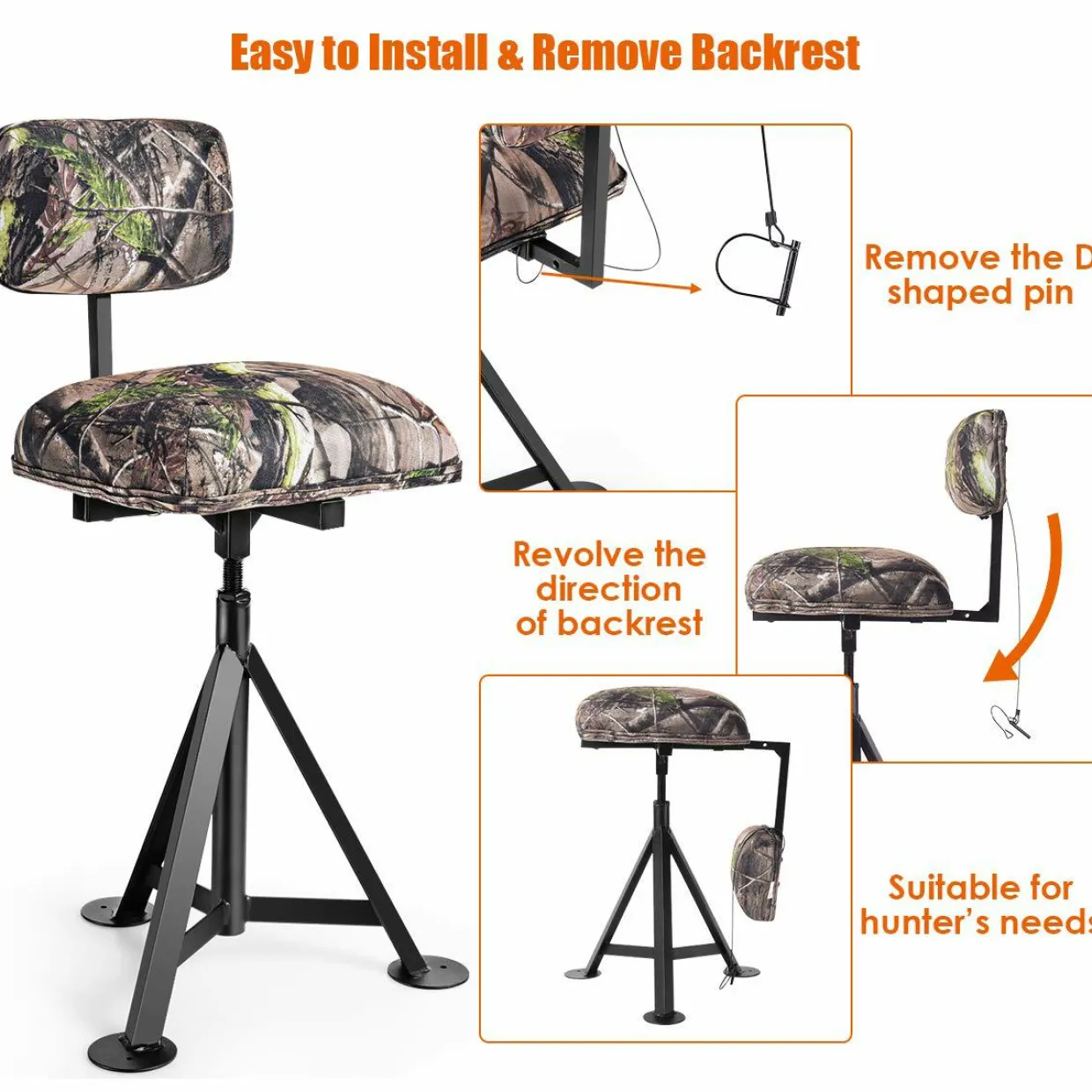 360 Swivel Camo Hunting Chair, Multi-Position Hunting Chair