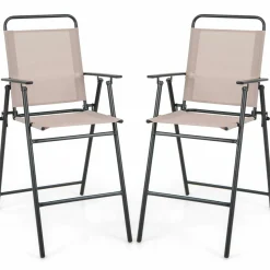 TAGNKULA Outdoor Folding Bar Stool Set of 2/4, Patio Dining Chairs, Outdoor Bar-Height Stools w/Armrests