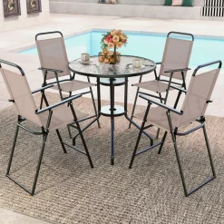 TAGNKULA Outdoor Folding Bar Stool Set of 2/4, Patio Dining Chairs, Outdoor Bar-Height Stools w/Armrests