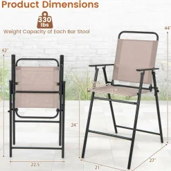 TAGNKULA Outdoor Folding Bar Stool Set of 2/4, Patio Dining Chairs, Outdoor Bar-Height Stools w/Armrests