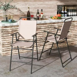 TAGNKULA Outdoor Folding Bar Stool Set of 2/4, Patio Dining Chairs, Outdoor Bar-Height Stools w/Armrests