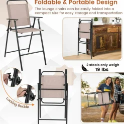 TAGNKULA Outdoor Folding Bar Stool Set of 2/4, Patio Dining Chairs, Outdoor Bar-Height Stools w/Armrests