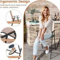 TAGNKULA Outdoor Folding Bar Stool Set of 2/4, Patio Dining Chairs, Outdoor Bar-Height Stools w/Armrests