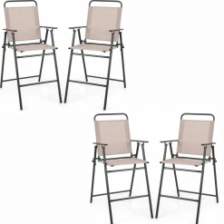 TAGNKULA Outdoor Folding Bar Stool Set of 2/4, Patio Dining Chairs, Outdoor Bar-Height Stools w/Armrests