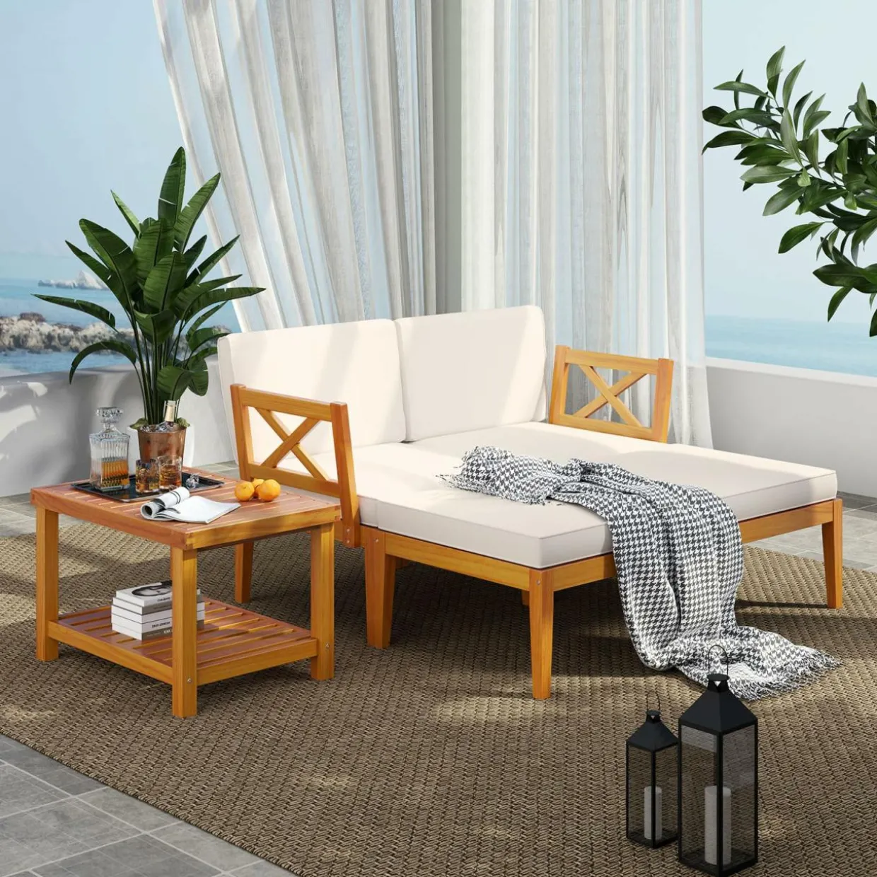 Tangakula 5 Pieces Patio Lounge Chair Set w/Ottomans, Modular Outdoor Lounge Sofa Set for Lawn, Backyard, Poolside (Off White)