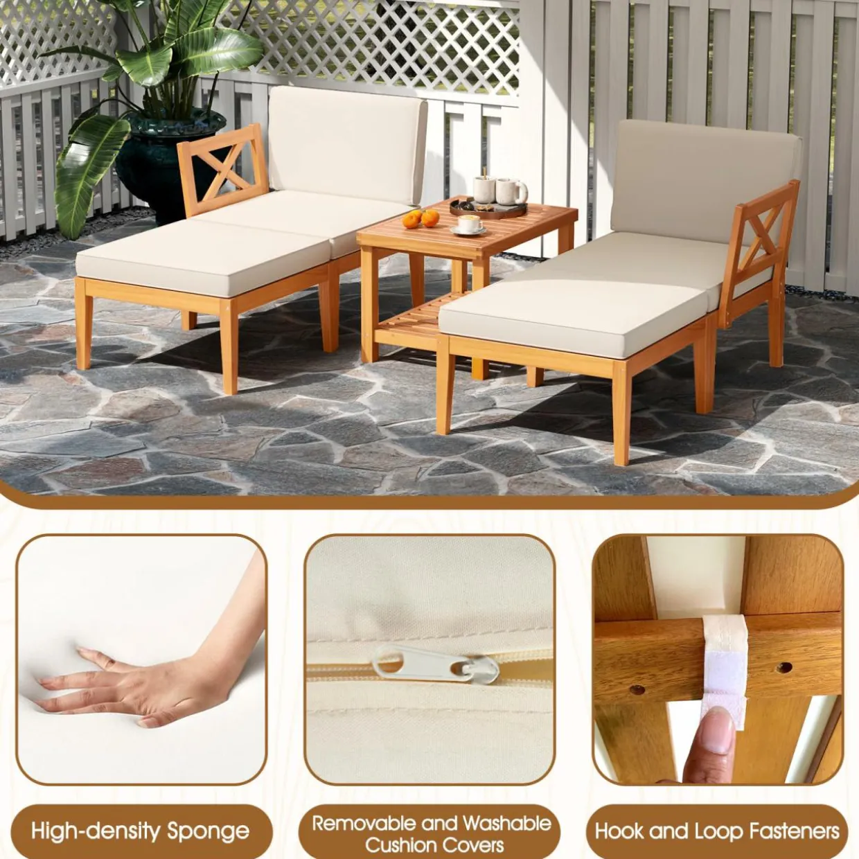 Tangakula 5 Pieces Patio Lounge Chair Set w/Ottomans, Modular Outdoor Lounge Sofa Set for Lawn, Backyard, Poolside (Off White)