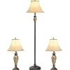 Tangkkula Table and Floor Lamp Set, 3-Piece Traditional Style Lamp Set with Linen Fabric Lamp Shades and Weighted Bases for Living Room