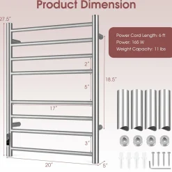 Tangkua Electric Towel Warmer Rack, 8-Bar Wall Mounted Towel Heater