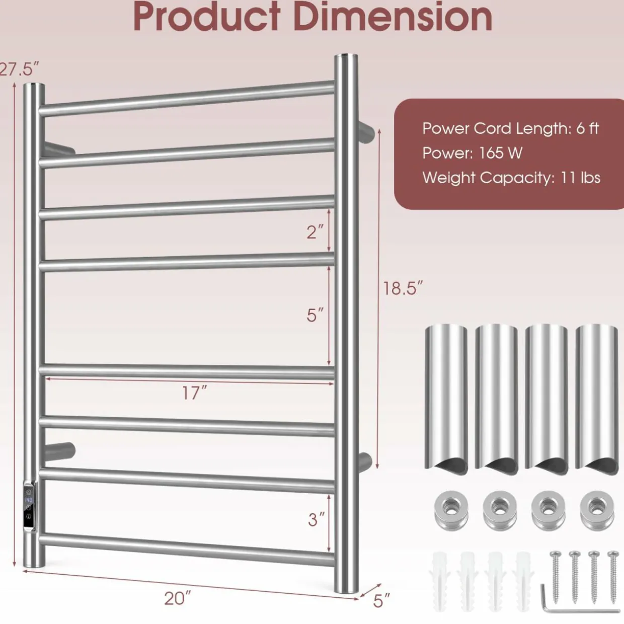 Tangkua Electric Towel Warmer Rack, 8-Bar Wall Mounted Towel Heater