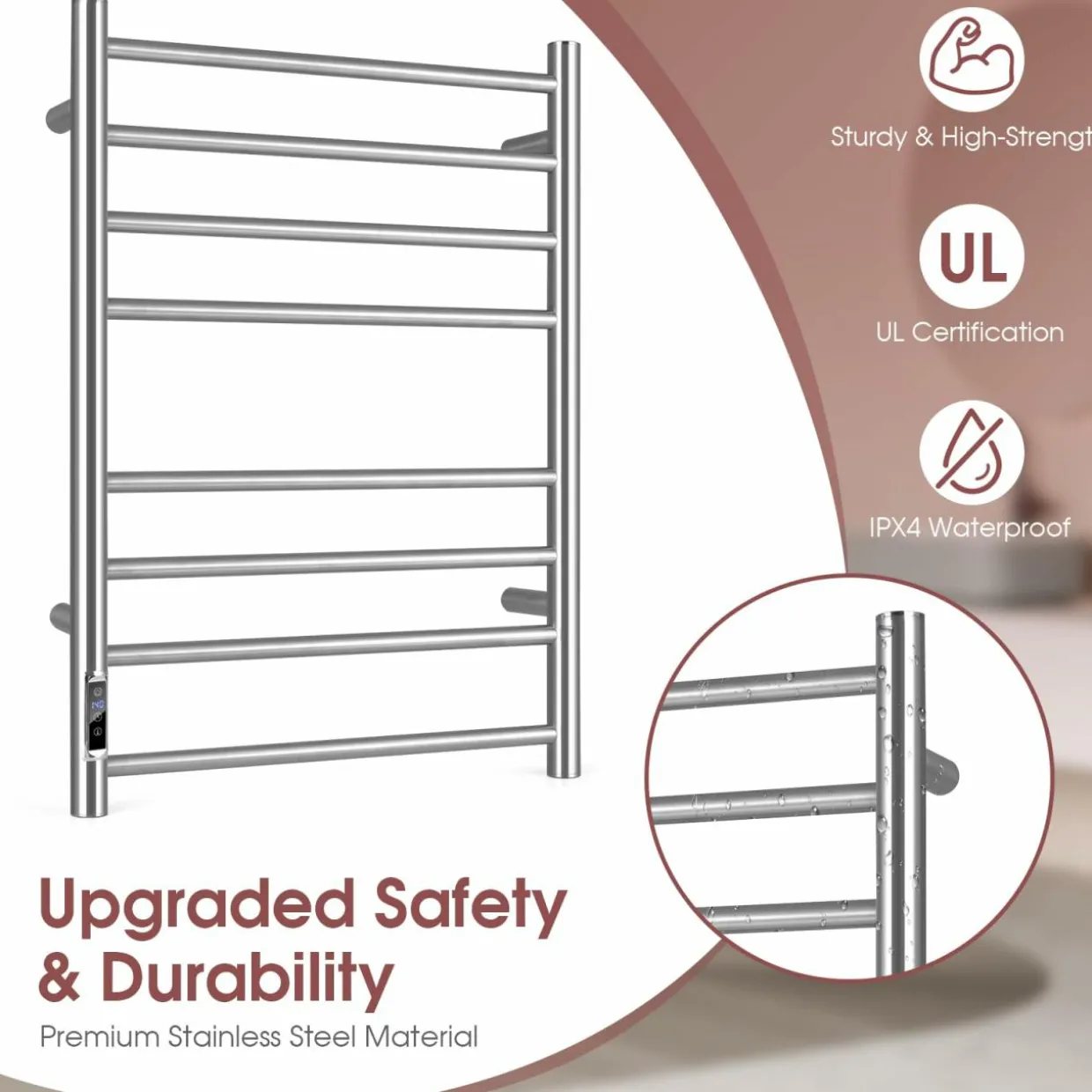 Tangkua Electric Towel Warmer Rack, 8-Bar Wall Mounted Towel Heater