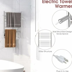 Tangkua Electric Towel Warmer Rack, 8-Bar Wall Mounted Towel Heater