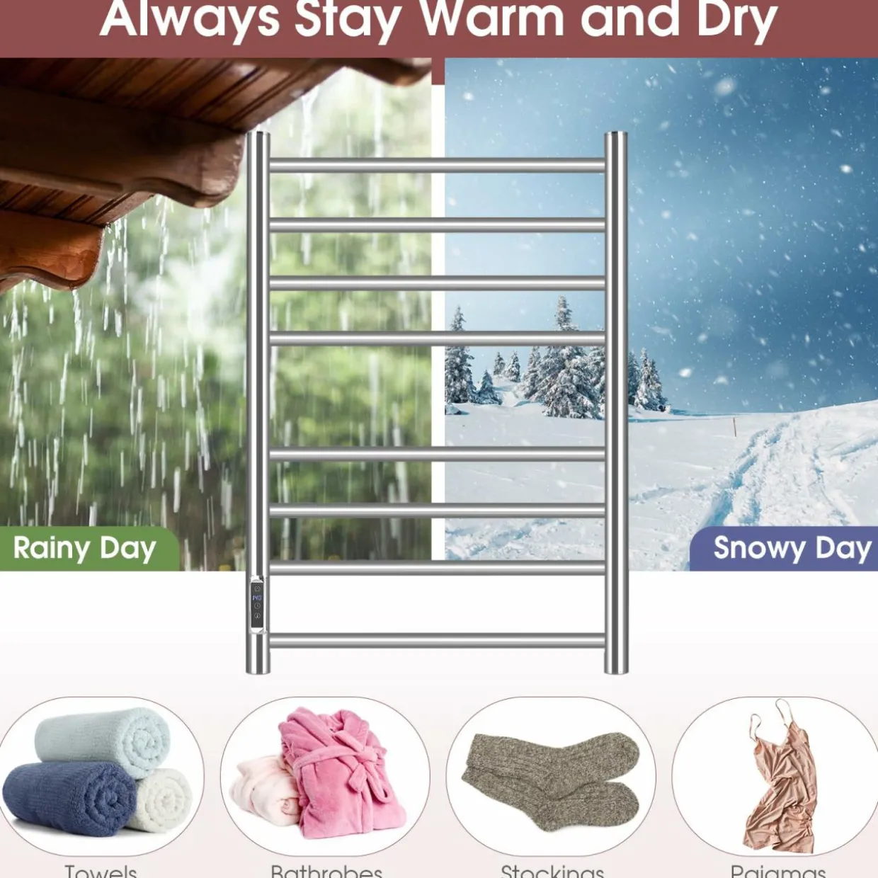 Tangkua Electric Towel Warmer Rack, 8-Bar Wall Mounted Towel Heater