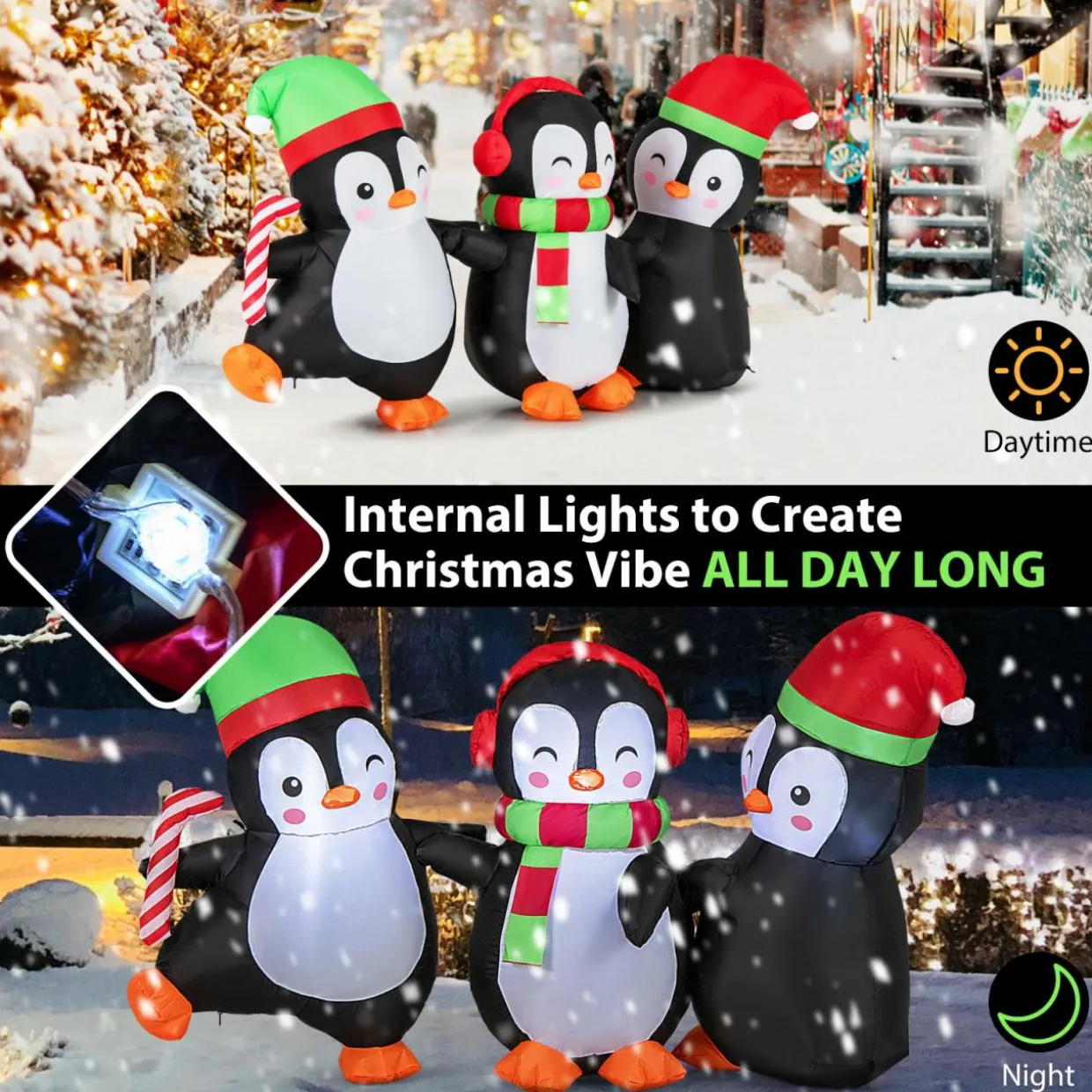 Tangkual Christmas Inflatable Penguins Family,Blow up Xmas Decoration for Living Room