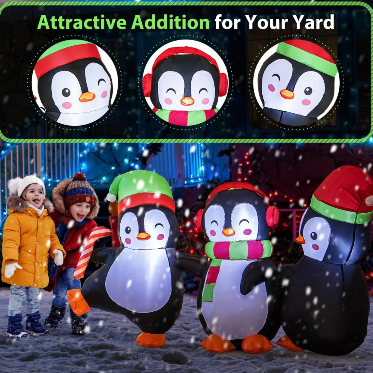 Tangkual Christmas Inflatable Penguins Family,Blow up Xmas Decoration for Living Room
