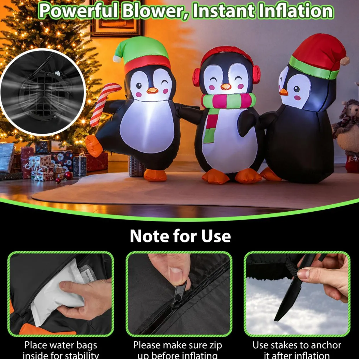 Tangkual Christmas Inflatable Penguins Family,Blow up Xmas Decoration for Living Room