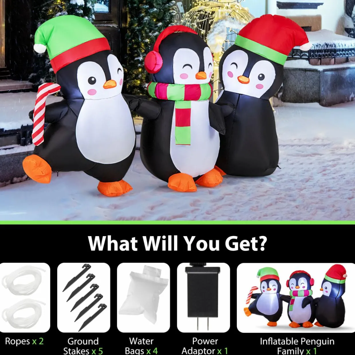 Tangkual Christmas Inflatable Penguins Family,Blow up Xmas Decoration for Living Room