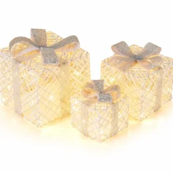 Tangkukla 3 Pack Christmas Lighted Gift Box, Pre-Lit Festive Boxes w/ 50 LED Lights