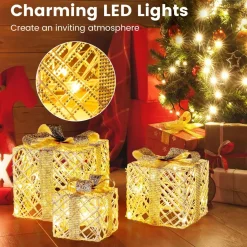 Tangkukla 3 Pack Christmas Lighted Gift Box, Pre-Lit Festive Boxes w/ 50 LED Lights