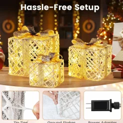 Tangkukla 3 Pack Christmas Lighted Gift Box, Pre-Lit Festive Boxes w/ 50 LED Lights