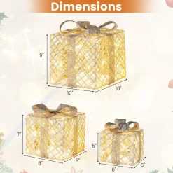 Tangkukla 3 Pack Christmas Lighted Gift Box, Pre-Lit Festive Boxes w/ 50 LED Lights