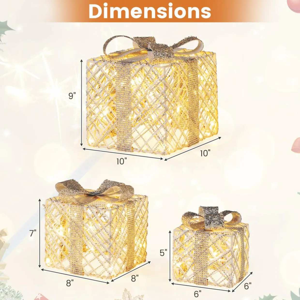 Tangkukla 3 Pack Christmas Lighted Gift Box, Pre-Lit Festive Boxes w/ 50 LED Lights