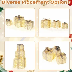 Tangkukla 3 Pack Christmas Lighted Gift Box, Pre-Lit Festive Boxes w/ 50 LED Lights